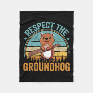Respect The Groundhog Flag Usa Woodchuck Ground Ho Fleece Blanket