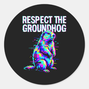 Respect The Groundhog Funny Groundhog Day Retro Classic Round Sticker