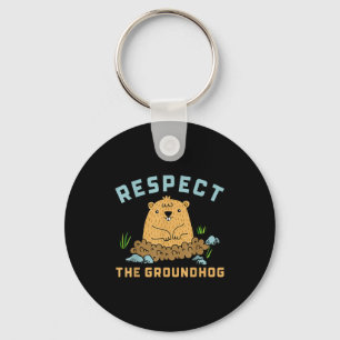 Respect The Groundhog Funny Woodchuck Image Keychain