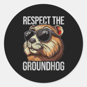 Respect The Groundhog Retro Funny Groundhog Day _1 Classic Round Sticker
