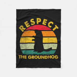 Respect The Groundhog Sunset Funny Woodchuck Fleece Blanket