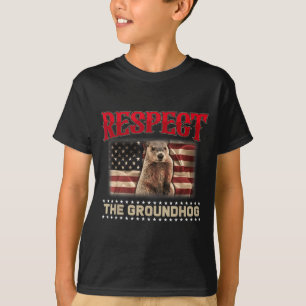 Respect The Groundhog Usa Flag Vintage Groundhog D T-Shirt