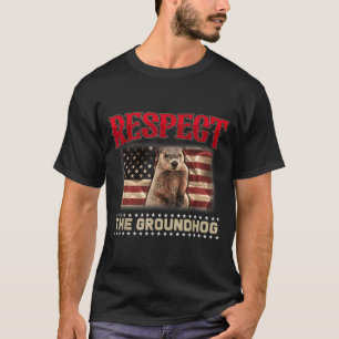 Respect The Groundhog Usa Flag Vintage Groundhog D T-Shirt