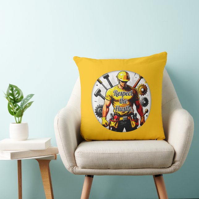 Respect the Hustle Construction Worker Design – La Throw Pillow (Chair)