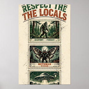 Respect the Locals Cryptid Postage Stamps Poster