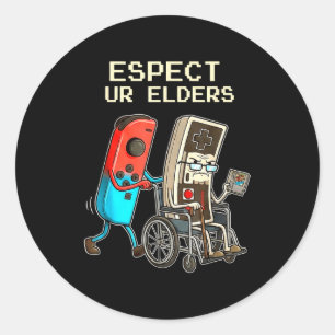 Respect Ur Elders Retro Gaming Controller Funny  Classic Round Sticker