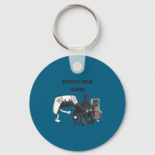 Respect Your Elders Funny Gaming 80s Style Old New Keychain (Front)