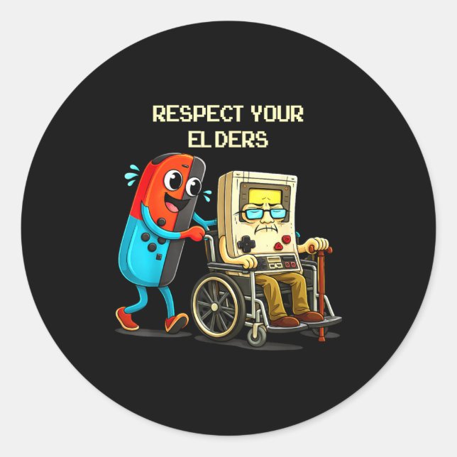 Respect Your Elders Funny Retro Gaming  Classic Round Sticker (Front)