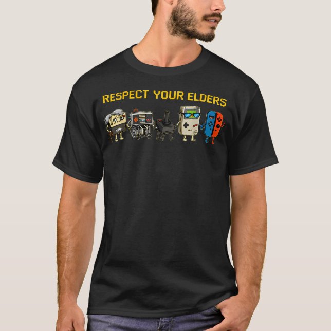 Respect Your Elders Funny Retro Gaming Console T-Shirt (Front)