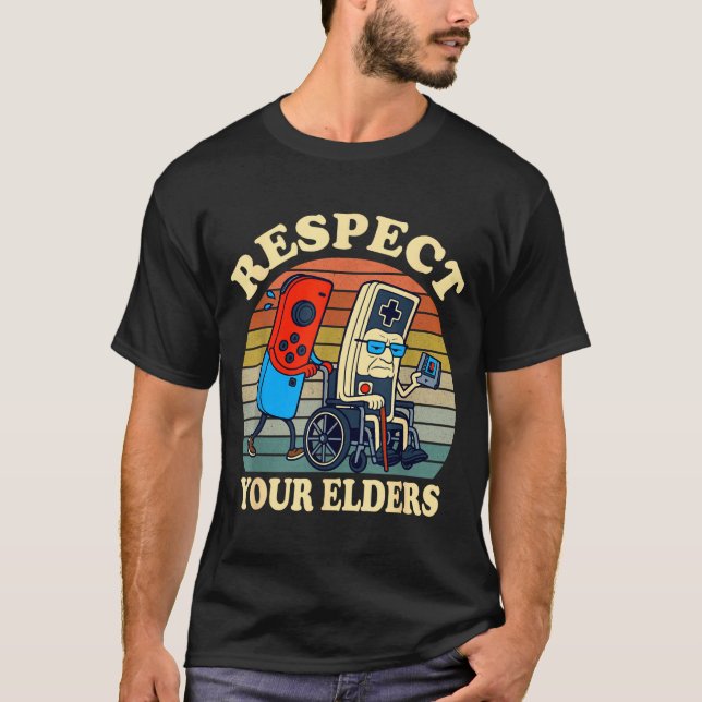Respect Your Elders Gaming Control 80s Retro Funny T-Shirt (Front)