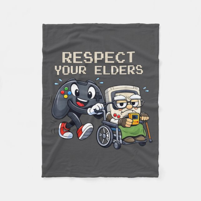 Respect Your Elders Gaming Control Retro Funny Gam Fleece Blanket (Front)