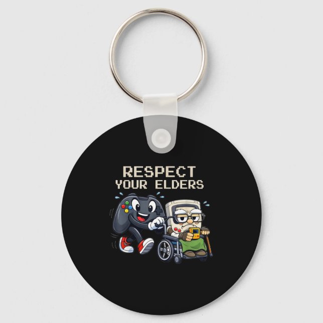Respect Your Elders Gaming Control Retro Funny Gam Keychain (Front)
