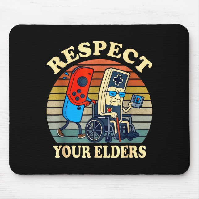 Respect Your Elders Gaming Control Retro Funny Gam Mouse Pad (Front)