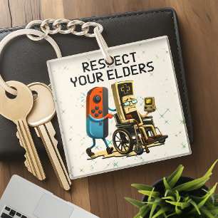 Respect Your Elders Gaming Control Retro Funny Keychain