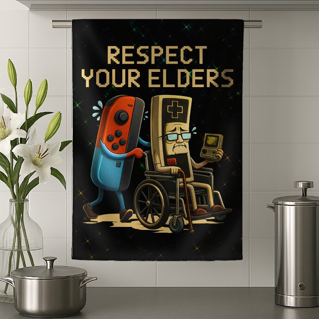 Respect Your Elders Gaming Control Retro Funny Kitchen Towel (Creator Uploaded)