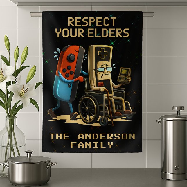 Respect Your Elders Gaming Control Retro Funny Kitchen Towel (Creator Uploaded)
