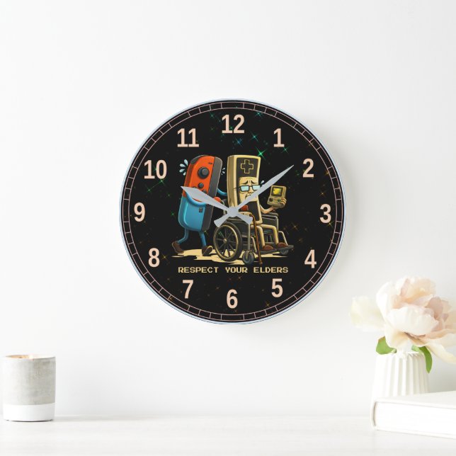 Respect Your Elders Gaming Control Retro Funny Large Clock (Home)