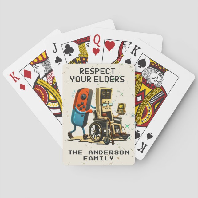 Respect Your Elders Gaming Control Retro Funny Playing Cards (Back)