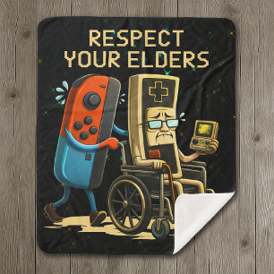 Respect Your Elders Gaming Control Retro Funny Sherpa Blanket