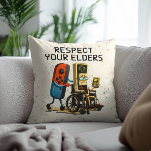 Respect Your Elders Gaming Control Retro Funny Throw Pillow
