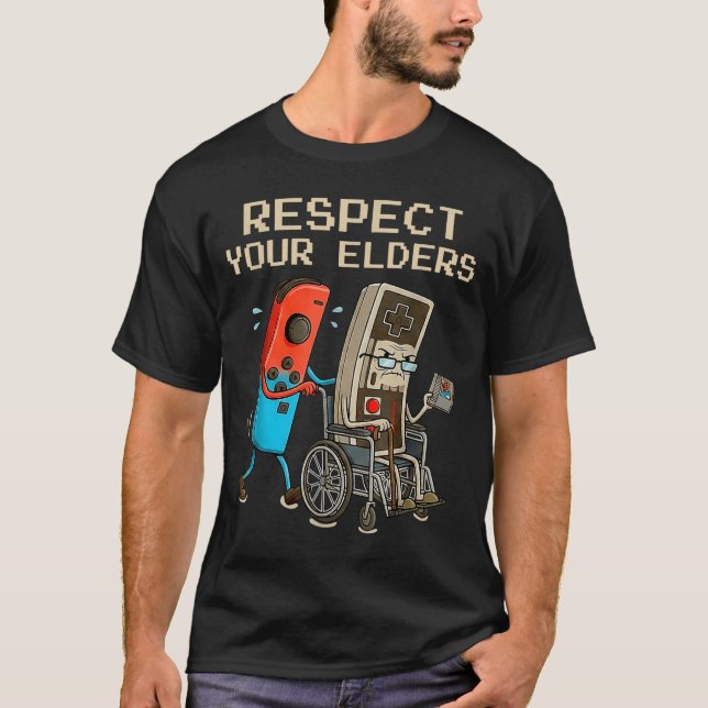 Respect Your Elders Retro Gaming Controller Funny  T-Shirt (Front)