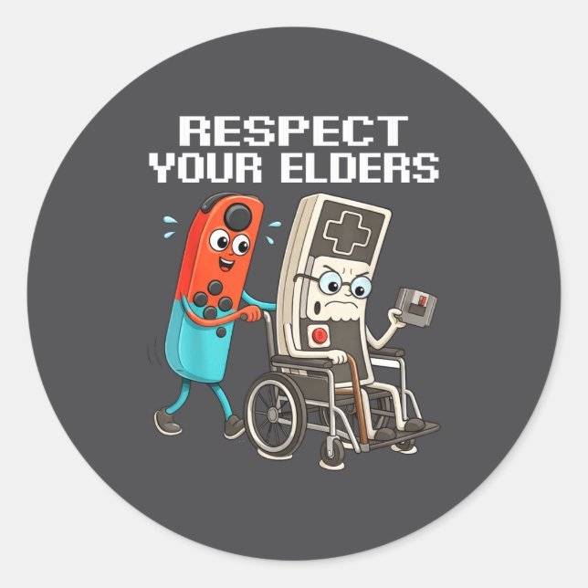 Respect Your Elders Retro Gaming Funny Controller  Classic Round Sticker (Front)