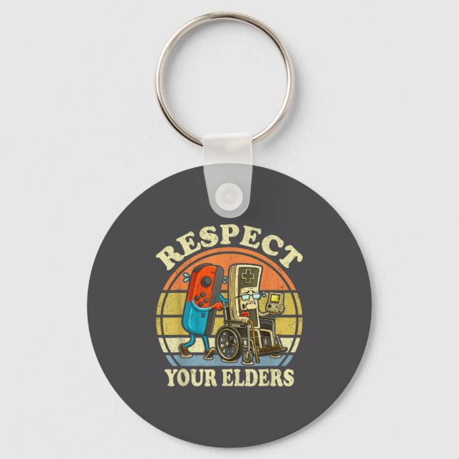 Respect Your Elders Retro Gaming Funny Controller  Keychain (Front)