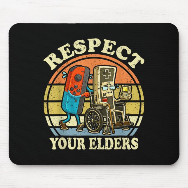 Respect Your Elders Retro Gaming Funny Controller  Mouse Pad (Front)