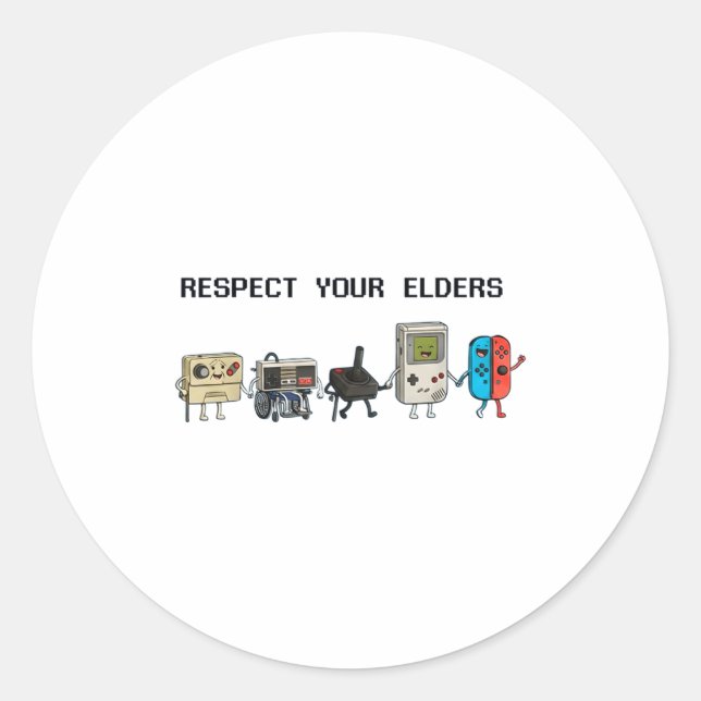 Respect Your Elders Retro Gaming Funny Gamer Contr Classic Round Sticker (Front)