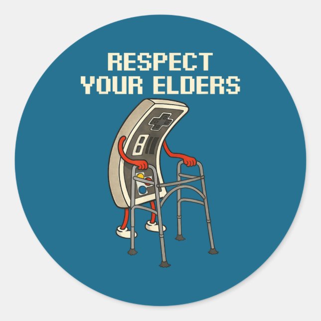 Respect Your Elders Retro Gaming Funny Gamer Contr Classic Round Sticker (Front)