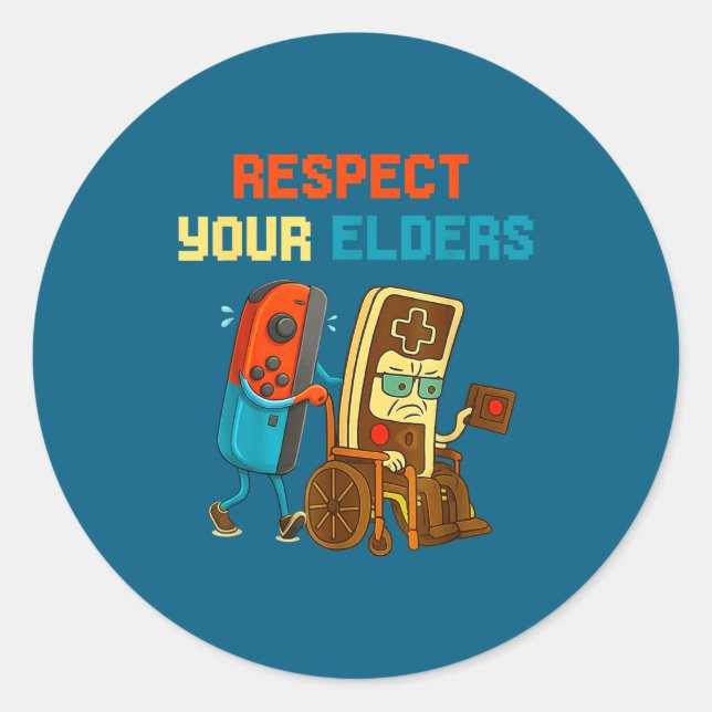 Respect Your Elders Retro Gaming Funny Gamer Contr Classic Round Sticker (Front)