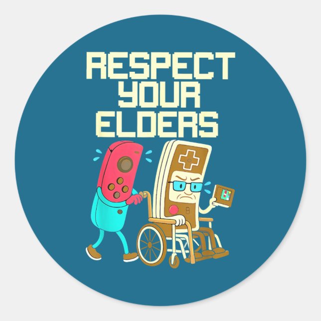 Respect Your Elders Retro Gaming Funny Gamer Contr Classic Round Sticker (Front)