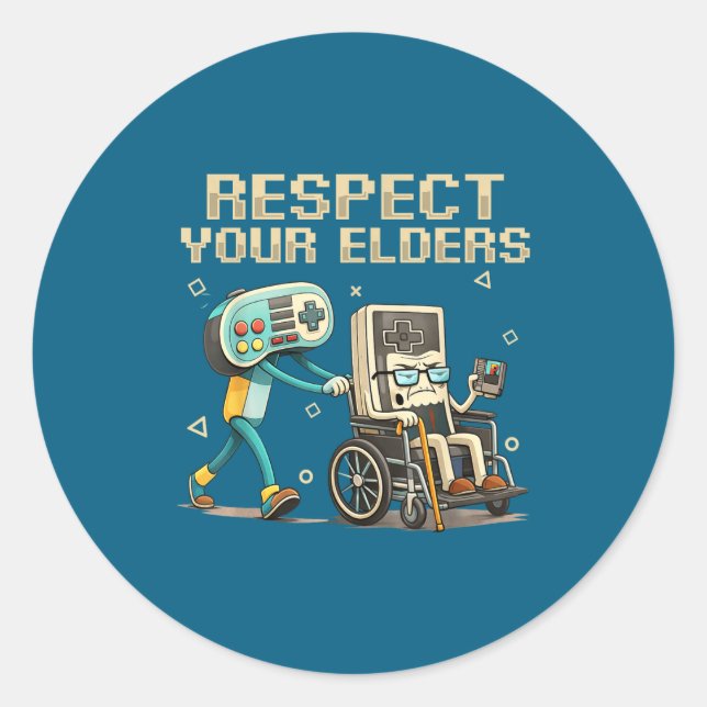 Respect Your Elders Retro Gaming Funny Gamer Contr Classic Round Sticker (Front)