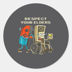 Respect Your Elders Retro Gaming Funny Gamer Contr Classic Round Sticker