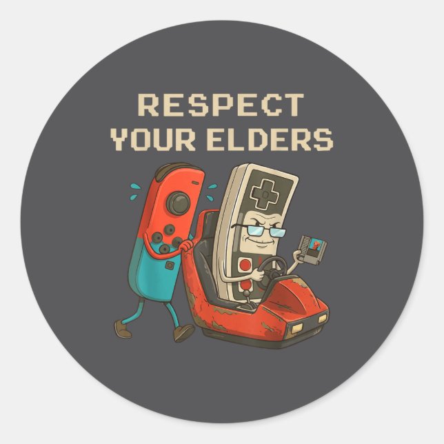 Respect Your Elders Retro Gaming Funny Gamer Contr Classic Round Sticker (Front)
