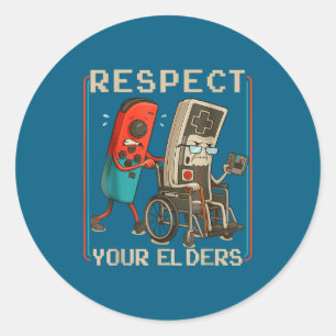 Respect Your Elders Retro Gaming Funny Gamer Contr Classic Round Sticker