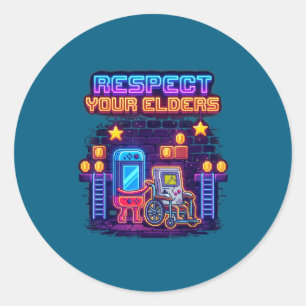 Respect Your Elders Retro Gaming Funny Gamer Contr Classic Round Sticker