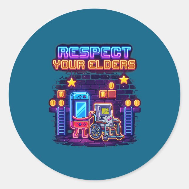 Respect Your Elders Retro Gaming Funny Gamer Contr Classic Round Sticker (Front)
