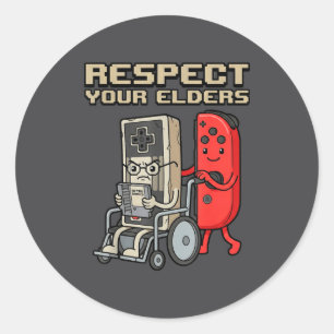 Respect Your Elders Retro Gaming Funny Gamer Contr Classic Round Sticker