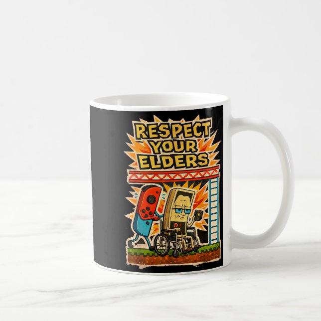 Respect Your Elders Retro Gaming Funny Gamer Contr Coffee Mug (Right)