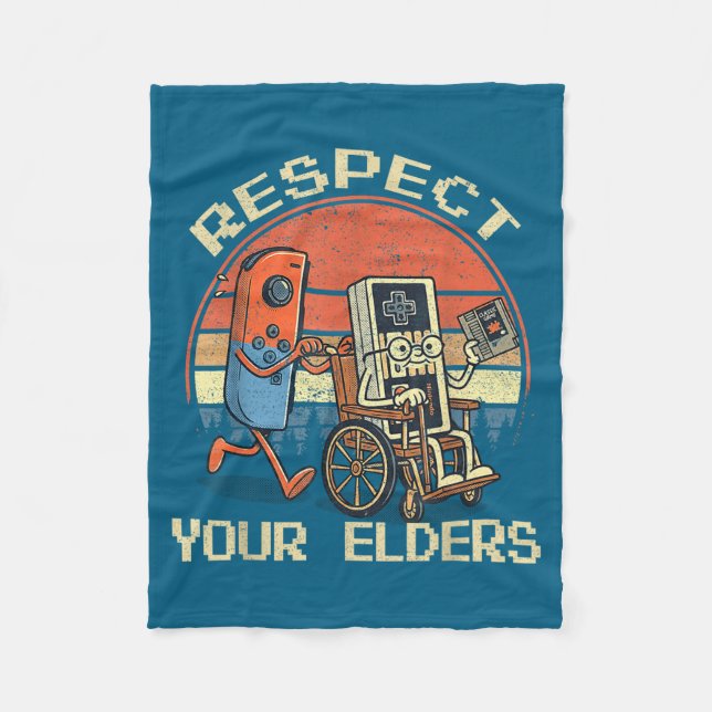 Respect Your Elders Retro Gaming Funny Gamer Contr Fleece Blanket (Front)