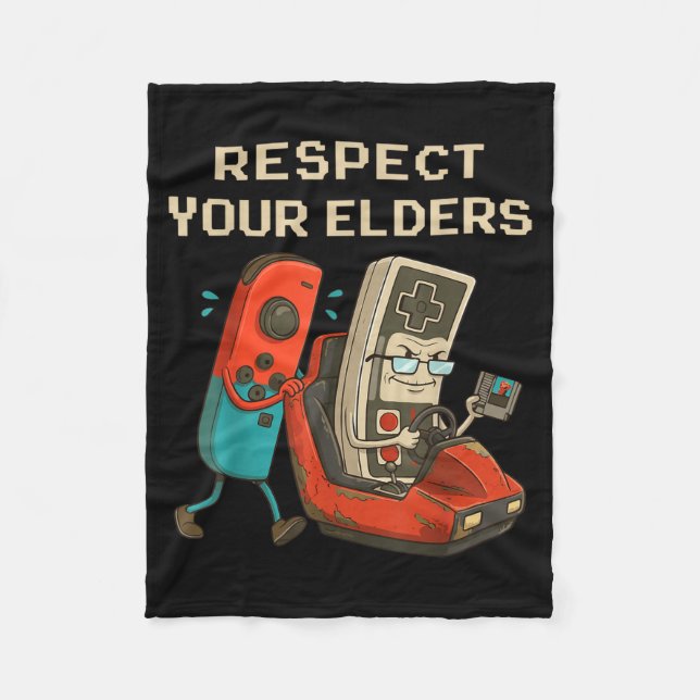 Respect Your Elders Retro Gaming Funny Gamer Contr Fleece Blanket (Front)