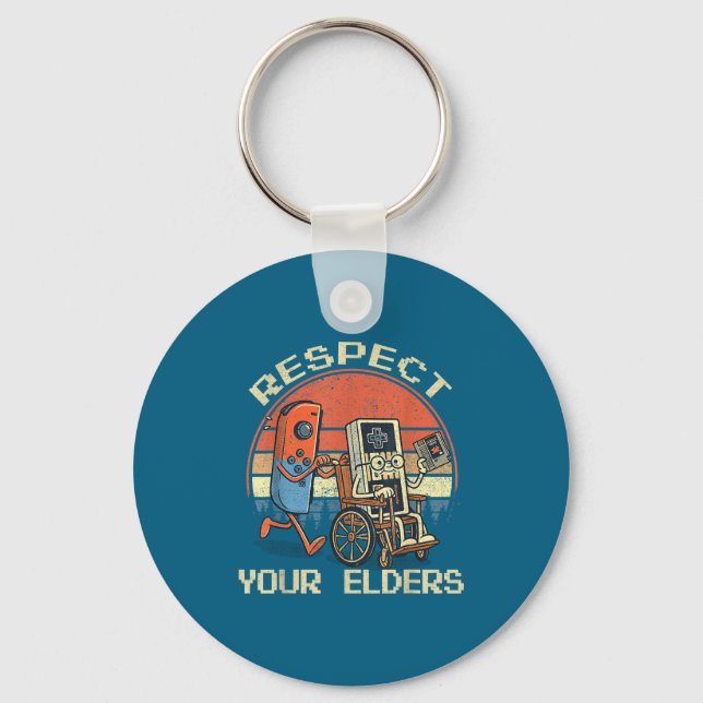 Respect Your Elders Retro Gaming Funny Gamer Contr Keychain (Front)