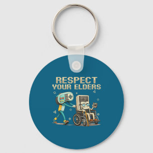 Respect Your Elders Retro Gaming Funny Gamer Contr Keychain