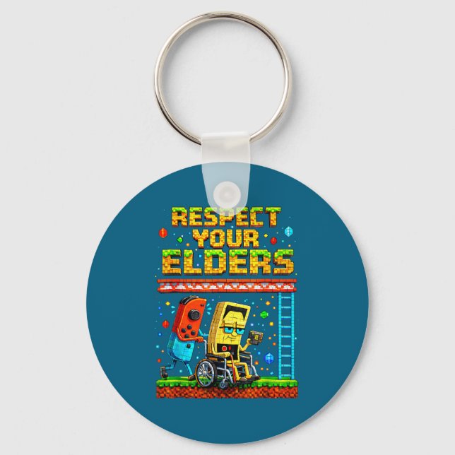 Respect Your Elders Retro Gaming Funny Gamer Contr Keychain (Front)