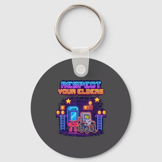 Respect Your Elders Retro Gaming Funny Gamer Contr Keychain (Front)