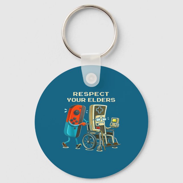 Respect Your Elders Retro Gaming Funny Gamer Contr Keychain (Front)