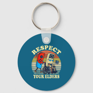 Respect Your Elders Retro Gaming Funny Gamer Contr Keychain