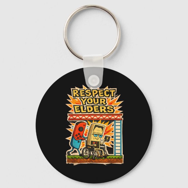 Respect Your Elders Retro Gaming Funny Gamer Contr Keychain (Front)