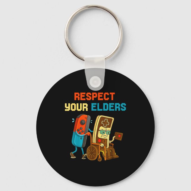 Respect Your Elders Retro Gaming Funny Gamer Contr Keychain (Front)